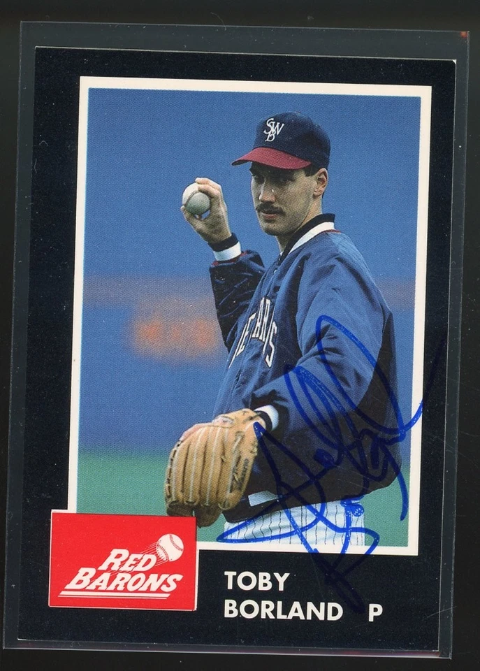 1992 Scranton Red Barons TOBY BORLAND Signed Card autograph auto PHILLIES - Image 1 of 1