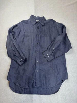 Banana Republic Irish Linen Button Front Dress Shirt Vintage Mens Medium Navy - Image 1 of 4