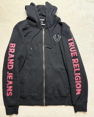 True Religion 男式真品古董拉链连帽衫运动衫黑色 L 码 — 第 1/4 张图片