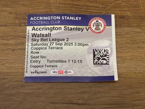 Accrington Stanley v Walsall FC    Football Ticket Sat 27 Sept 2025 Division 2  - Picture 1 of 2
