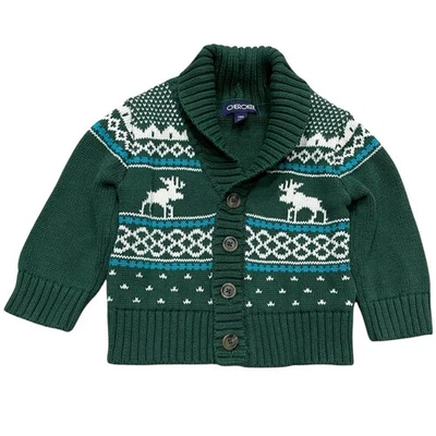 CHEROKEE Moose Cowl Neck Button Up Sweater Winter Christmas Size 12 M Baby Boys - Image 1 of 3