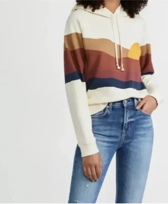 Faherty Soleil 连帽衫女式 S 码抽象日出条纹运动衫套衫 — 第 1/4 张图片