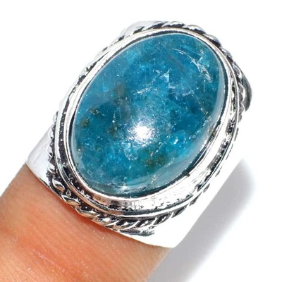 Трендовый синий апатит 925 серебро покрытием кольцо США 6 ручной работы подарок GW - Изображение 1 из 3