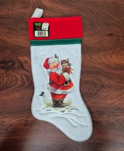 Vtg Santa's Best Giordano Art Santa Claus Holding Kitten Cat Christmas Stocking - Picture 1 of 12