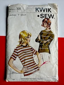 UNCUT Kwik Sew 305 Misses T-Shirt Shirt S M L XL Vintage Sewing Pattern - Picture 1 of 2
