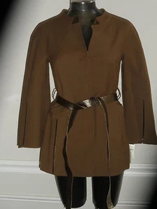 NEW CHADO RUCCI FLATTERING BROWN/LEATHER JACKET SZ 4 - Picture 1 of 10