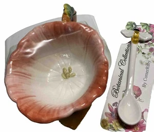 Corner Ruby Garden Collection 3 Pc Flower Teacup Leaf Saucer & Bee Spoon Set - Picture 1 of 19