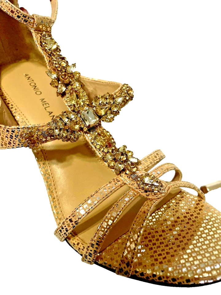Sapatos Antonio Melani 4" Salto Alto Glamouroso 9M Strass Embelezado Formal - Imagem 1 de 4