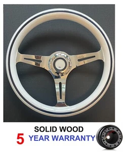 WHITE WOOD RIM STEERING WHEEL & BOSS KIT HUB FIT CLASSIC VW BEETLE 1960-1973 - Picture 1 of 7