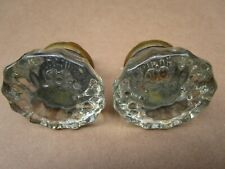 2 Antique 12 Point Clear Crystal Glass Round Door Knobs w/brass