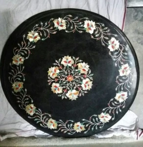 18'' Black Marble Table Top Coffee Center Inlay Mosaic malachite Home Decor F1 - Picture 1 of 5