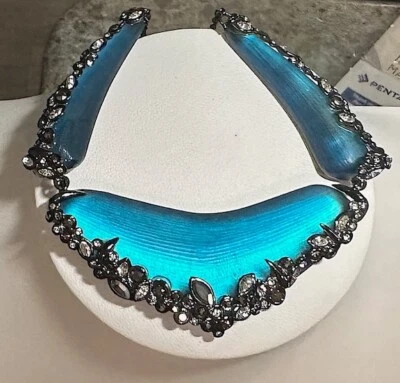 ALEXIS BITTAR TEAL LUCITE 镶嵌水晶带项链 - 免费送货! — 第 1/4 张图片