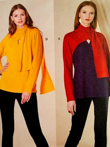 Vogue Uncut Pattern V1825 Knit Top with Scarf Neckline Raglan Sleeve Sz. XS-XXL - Picture 1 of 3