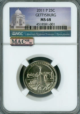 2011 P GETTYSBURG QUARTER NGC MS68 PQ MAC SPOTLESS .  - Image 1 of 2