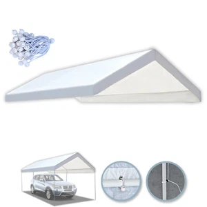 10x20' Carport Replacement Canopy Garage Top Cover Only with Bungees Ball & Edge - Picture 1 of 12