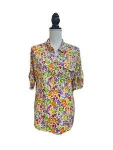 Emily Daniels Womens Multicolor Floral, Fruit Stretch Blouse L - Picture 1 of 4