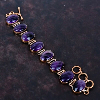 椭圆形二月出生之星紫水晶石边框链母亲新手链铜 — 第 1/4 张图片