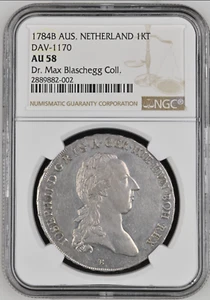 Austria Netherlands 1784 1 Kronenthaler NGC AU58 coin is PL! Dr. Max Blaschegg c - Picture 1 of 2