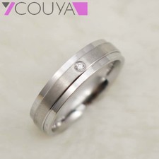 Cubic Zirconia Stone Sliver Band Ring 316L Stainless Steel Engagement Ring with