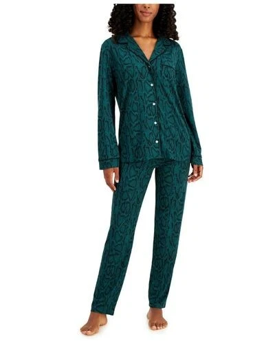 New Alfani Intimates Women 2 pcs Printed Notch-Collar Pajama Set, Green, X-Small - Image 1 of 1