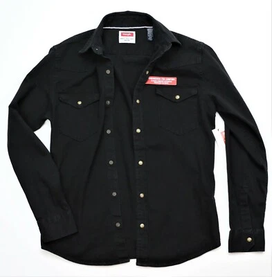 Wrangler Denim Shirt Black Color Slim Fit Men's Size 3XL Snap Front Premium New - Image 1 of 4