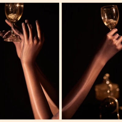 Luvas longas femininas sexy de renda brilhante a óleo elástico transparente para festa de casamento luvas justas - Imagem 1 de 4