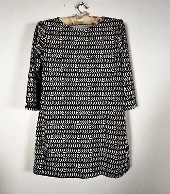 Top túnica estampado manga 3/4 cuello barco Marimekko para mujer pequeño negro/blanco algodón Foto 1 de 4