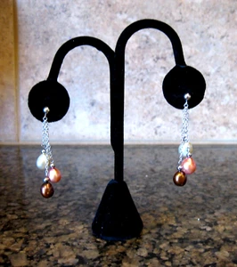 HONORA Sterling Earrings w/ Pearl Dangles in White, Peach and Brown - Picture 1 of 8