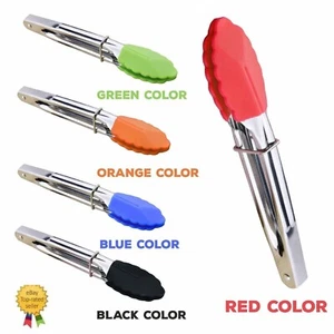 6x Pinze da Servizio Silicone Manico Acciaio Inox Grill BBQ Cucina Insalata - Foto 1 di 1