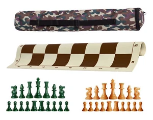 Archer Weighted Chess Set - Vinyl Board w/ PIeces & Bag - Desert Camo - Picture 1 of 5