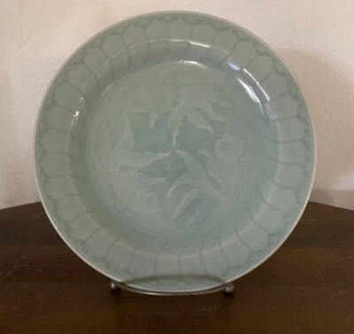 "Plato chino de colección Celadon jade verde Rou-Longuan China 9""" Foto 1 de 2