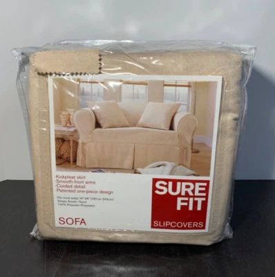 SUREFIT Sofa Slipcover Simply Suede - Sand - Kickpleat Skirt, Corded Detail - Image 1 of 4