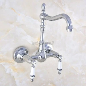 Kitchen Sink Mixer Faucet Hot Cold Swivel Spout Tap Bathroom Wall Mount Chrome - Picture 1 of 8