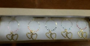 Handmade Gold Heart Wine Charms - Picture 1 of 3