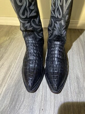 Men's Cowboy Western Boots Exotic Handmade J Chisholm Black Caiman 8.5 D - Image 1 of 4