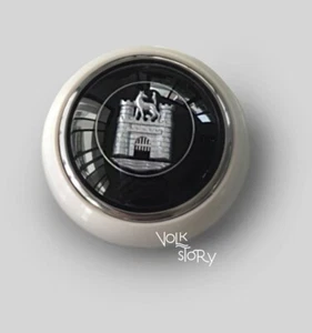 VW BEETLE OVAL HORN BUTTON VOLKSWAGEN DELUXE SEMI BATWING 56-59 IVORY / SILVER - Picture 1 of 2