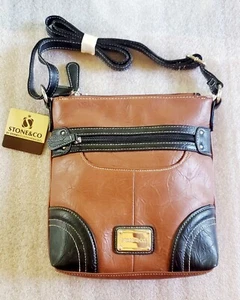Stone & Co Brown and Black Faux Leather Adjustable Strap Crossbody Bag - Picture 1 of 6