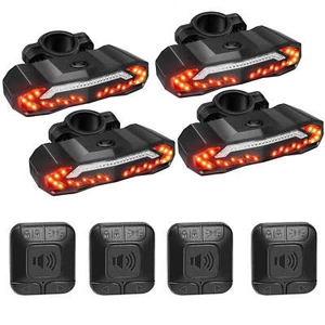 4PCS Bicycle Bike Tail light Rechargeable Smart Turn Signal Warning Alarm Remote - Picture 1 of 12
