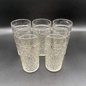 Set of 5 Vintage Anchor Hocking Clear Quilted Diamond Glasses Tumblers Cups MCM - Picture 1 of 4