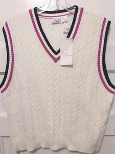 Maglione donna nuovo con etichette coda taglia X-Large maglia bianca atletica scollo a V senza maniche gilet - Foto 1 di 7