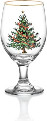 Christmas Tree Glassware Set Of 4 made Of Glass “ Gold Rim Classic Drinkware Gif - Image 1 of 4