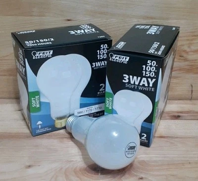 2[ 2CT] = 4 BULBS: FEIT ELECTRIC  LONG LIFE 3-WAY 50-100-150w ADJUSTABLE SAVES $ - Image 1 of 3