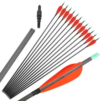 30" Pure Carbon Arrows 4" Natural Feather Spine 600 Archery Recurve Bow Hunting - Image 1 of 4