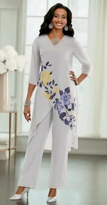 2X PLUS Conjunto de Terno Calça Windsor Casamento Formal Floral Cinza Veludo Meia-Noite Igreja - Imagem 1 de 4
