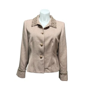 Adrianna Papell Women’s 16 Jacket Beige Long Sleeve Pearl Beaded Button Blazer - Picture 1 of 8