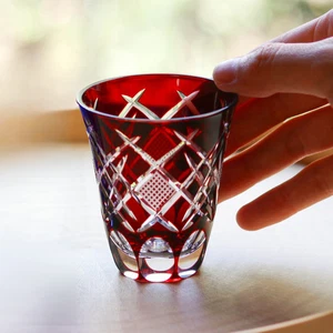 Edo Kiriko MG-9 Red Glass – Hand-Cut Japanese Cut Crystal Tumbler - Picture 1 of 2