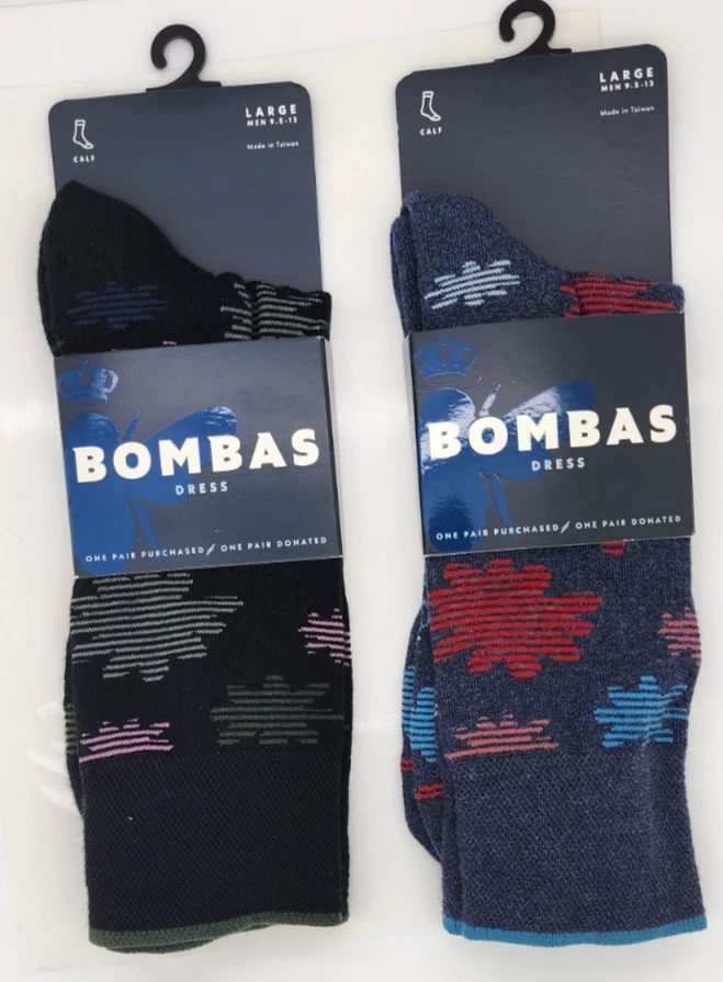 Bombas Crew Dress Socks Black and Blue 2 Pairs Large 9.5 - 13