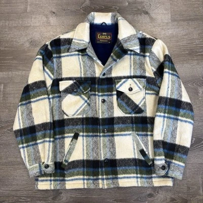 True Vintage 1960/70s CAMPUS Men's 44 Wool Coat White/Blue Plaid Wonderful Fit - Image 1 of 4