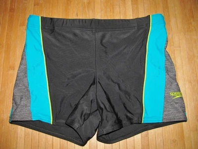 SPEEDO Swimsuit SQUARE LEG Size MEDIUM Nylon Spandex SWIM Suit BLACK TEAL & GRAY - Image 1 of 4