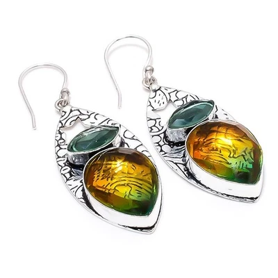 Orecchini gioiello in argento sterling 925 con tormalina bicolore, pietra... - Immagine 1 di 4